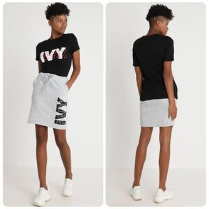 IVY PARK Layered Logo Drawstring Waist Sweatshirt Skirt in Grey | Large